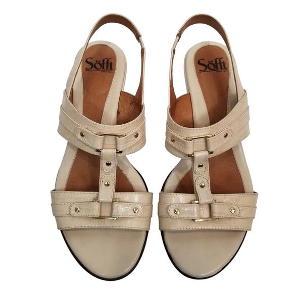 Sofft Women's Cream Low Wedge Heel Slingback Sandals Leather Size 8.5 - Picture 2 of 8